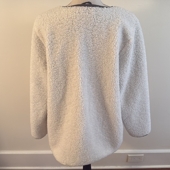 Sanctuary Arcadia Coat Button Faux Fur Fleece Sherpa Jacket Cream Green Medium - Picture 5 of 6